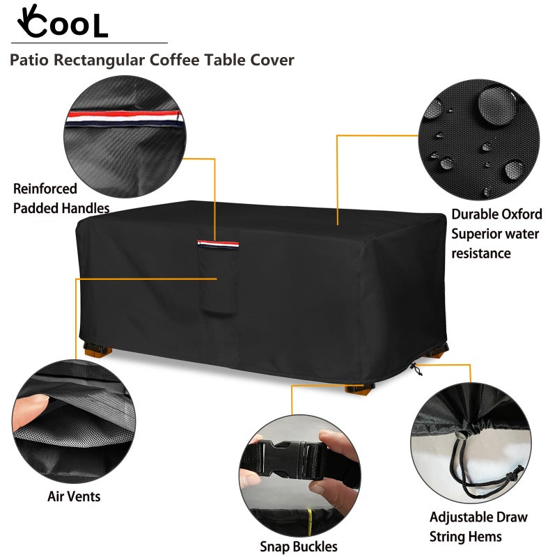 okcool Outdoor Coffee Table Cover,Waterproof Rectangular Patio Small Side Table Cover,48 x 28 x 16 inch, Outdoor Table Covers Waterproof Rectangle,Black - Image 3